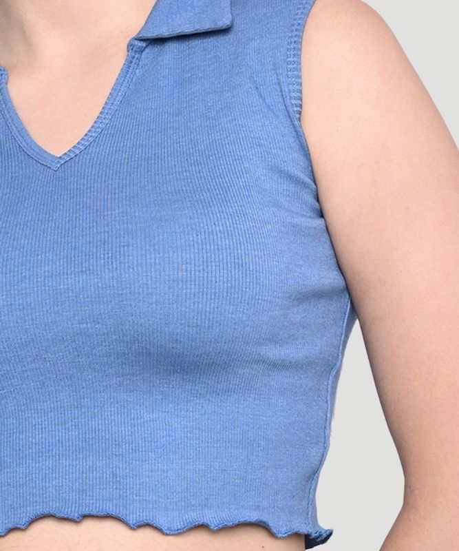 Women's Blue Solid Sleeveless Regular Fit Top